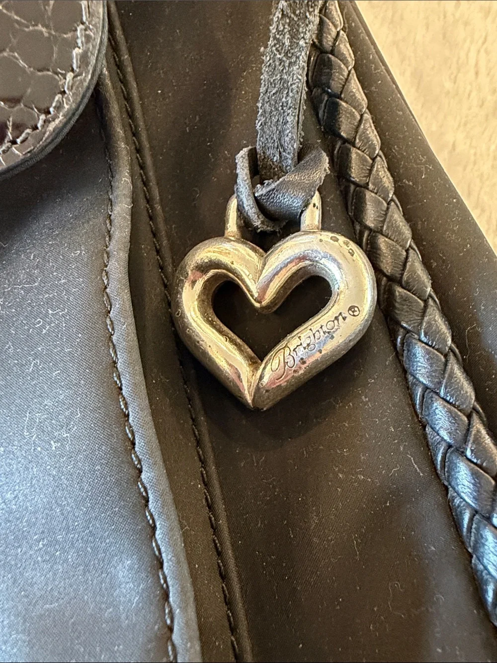 Brighton Black Shoulder Bag with Silver Heart Charm